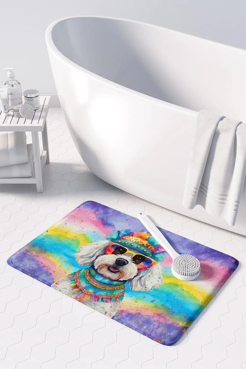 Bichon Frise Hippie Dawg Memory Foam Kitchen Mat WEM Support (www.WEM.support)