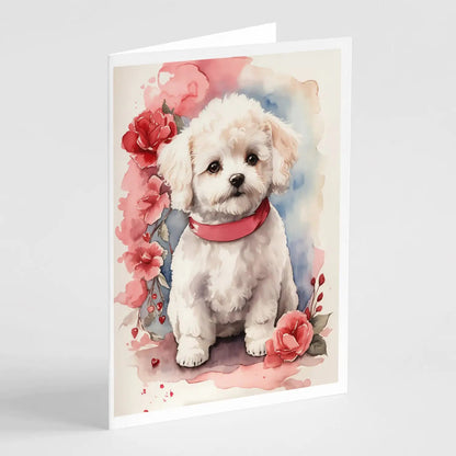 Bichon Frise Valentine Roses Greeting Cards Pack of 8 WEM Support (www.WEM.support)