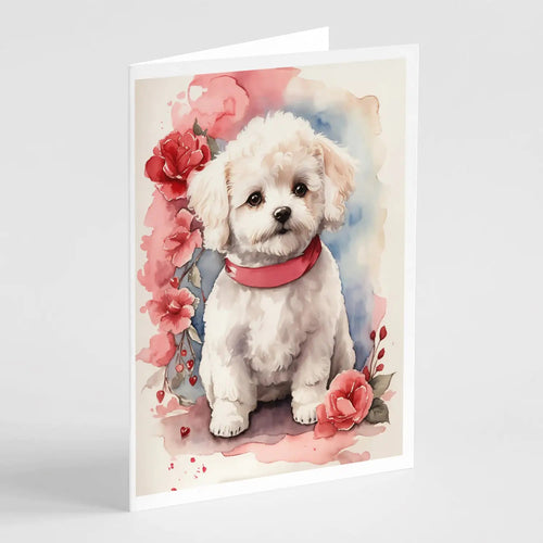 Bichon Frise Valentine Roses Greeting Cards Pack of 8 WEM Support (www.WEM.support)