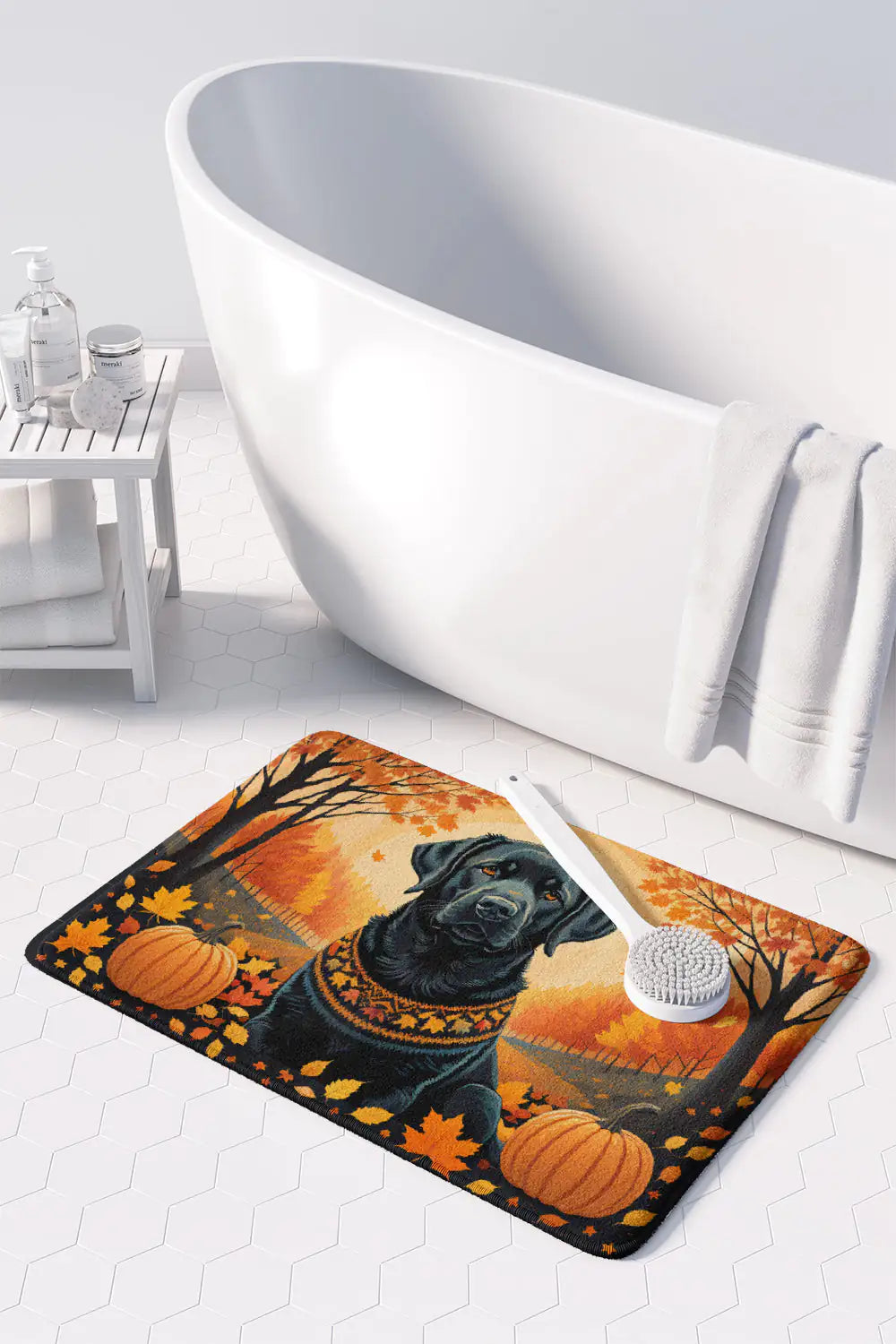 Black Labrador Retriever Fall Memory Foam Kitchen Mat WEM Support (www.WEM.support)