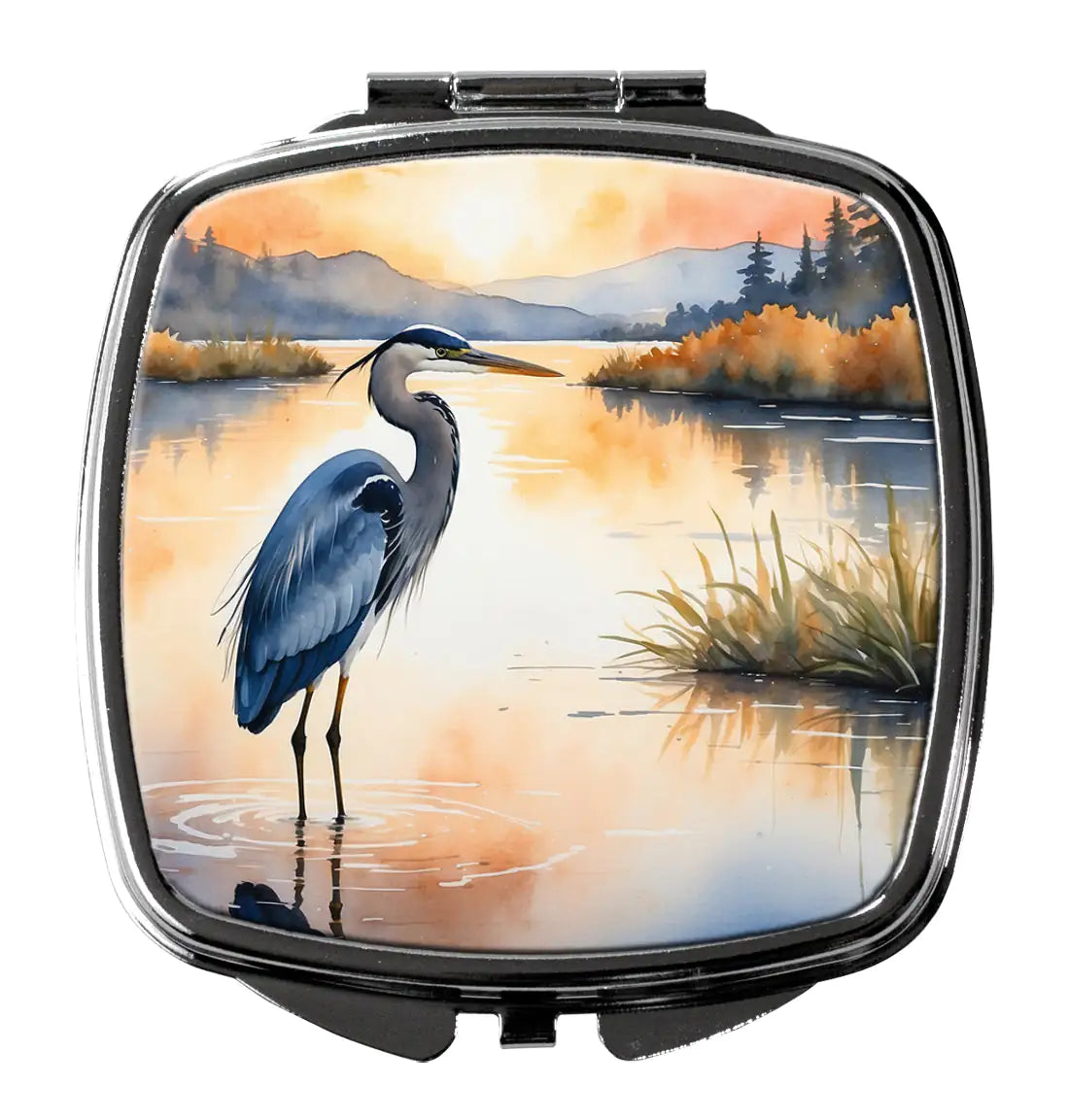 Blue Heron in the Golden Hour Compact Mirror WEM Support (www.WEM.support)