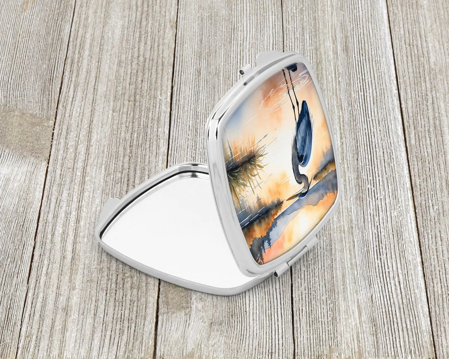Blue Heron in the Golden Hour Compact Mirror WEM Support (www.WEM.support)
