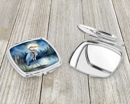 Blue Heron Under the Moonlight Compact Mirror WEM Support (www.WEM.support)