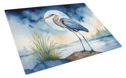 Blue Heron Under the Moonlight Glass Cutting Board WEM Support (www.WEM.support)