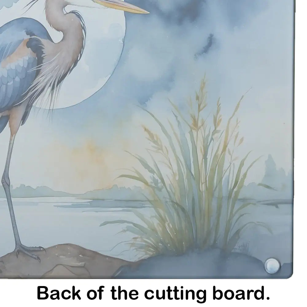 Blue Heron Under the Moonlight Glass Cutting Board WEM Support (www.WEM.support)