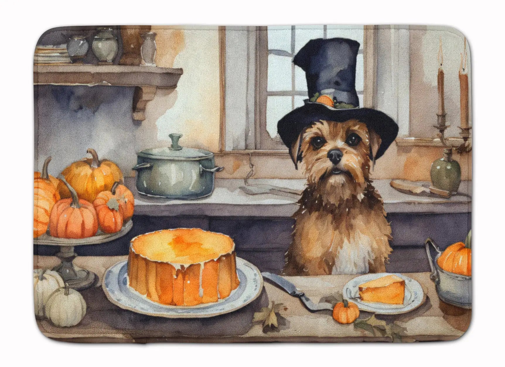Border Terrier Fall Kitchen Pumpkins Memory Foam Kitchen Mat WEM Support (www.WEM.support)