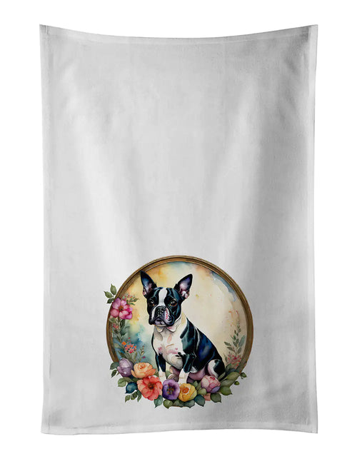 Boston Terrier and Flowers Kitchen Towel Set of 2 WEM Support (www.WEM.support)