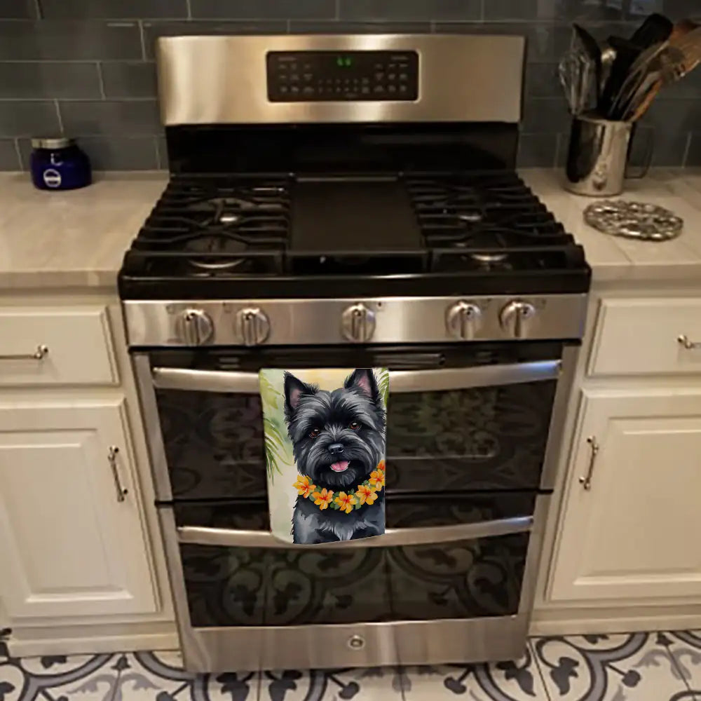 Cairn Terrier Luau Kitchen Towel WEM Support (www.WEM.support)