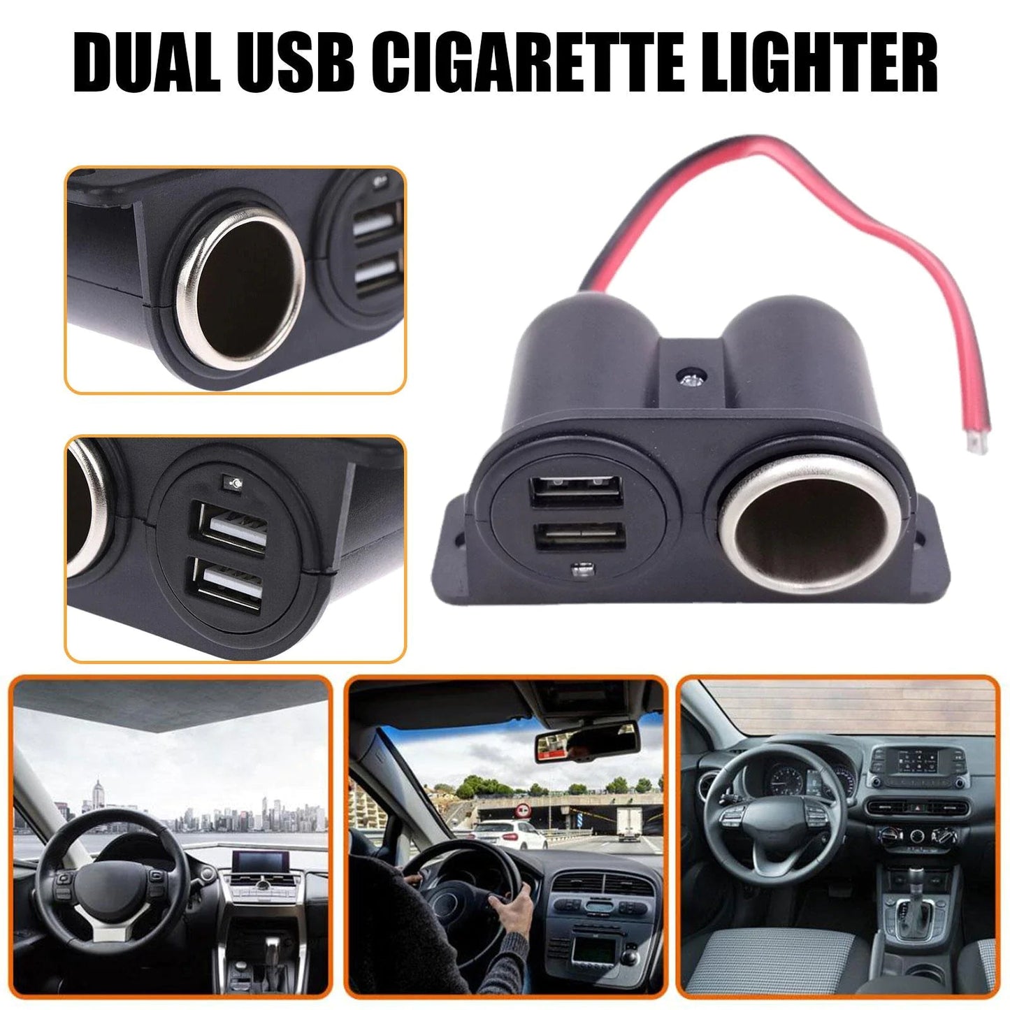 Car Cigarette Lighter Socket Splitter Dual USB Charger Power Adapter Outlet 12V WEM Support (www.WEM.support)