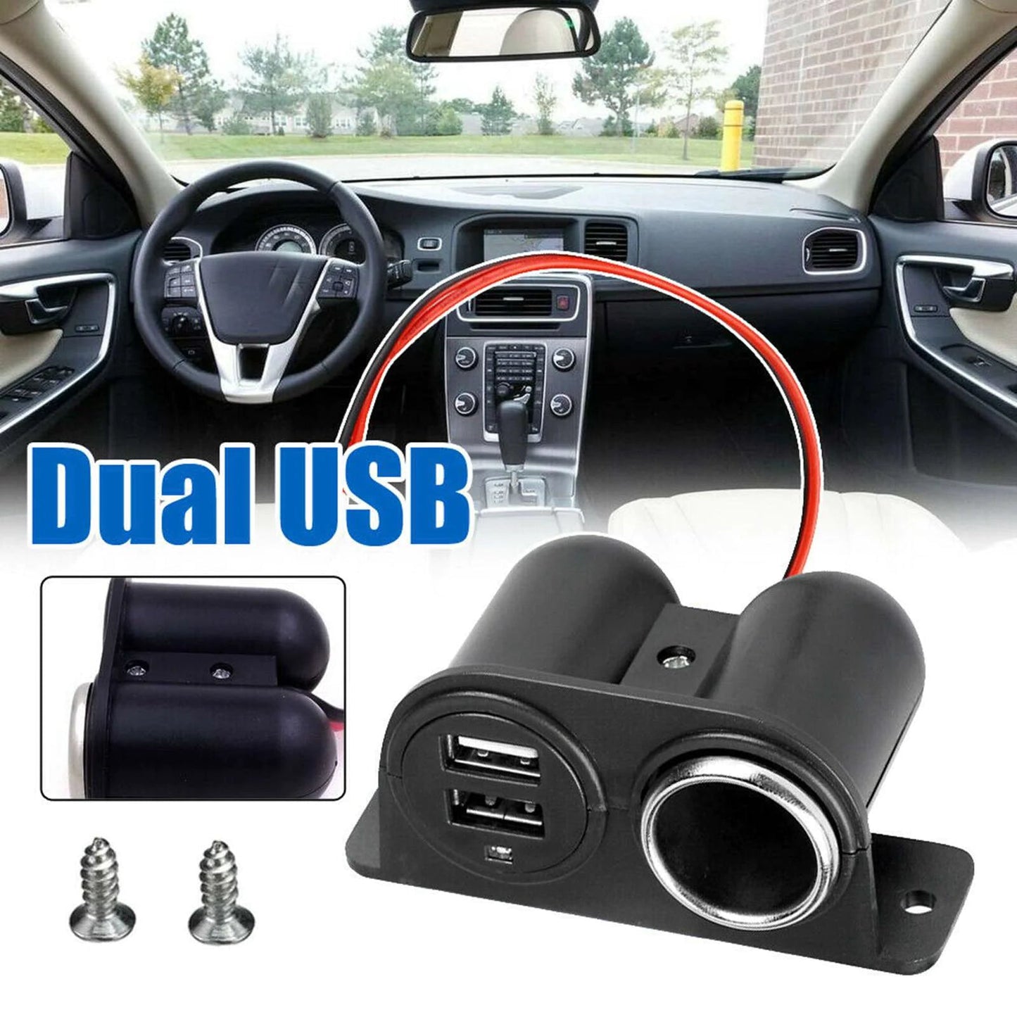 Car Cigarette Lighter Socket Splitter Dual USB Charger Power Adapter Outlet 12V WEM Support (www.WEM.support)