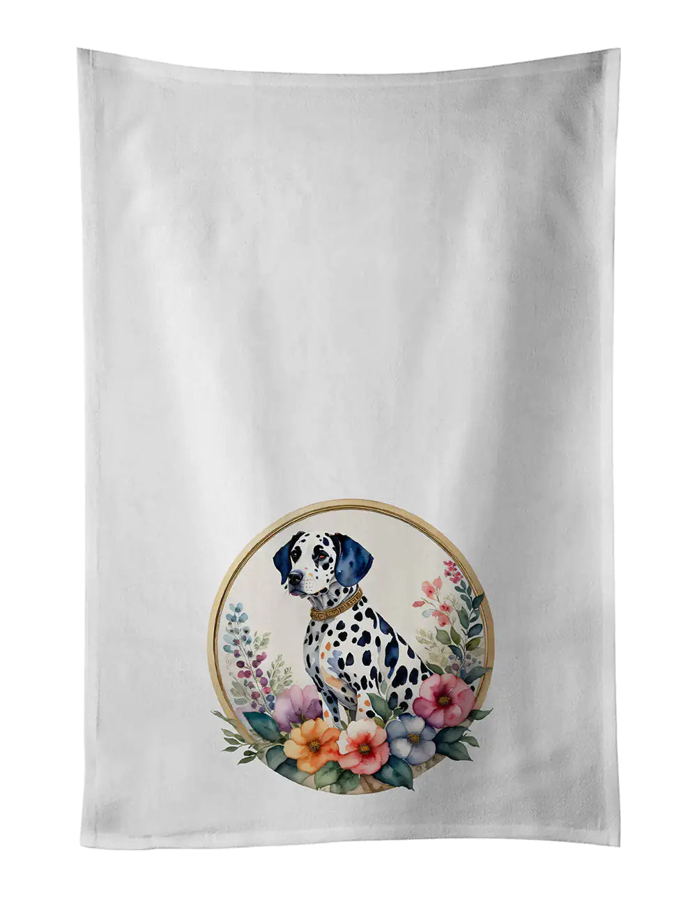 Dalmatian and Flowers Kitchen Towel Set of 2 WEM Support (www.WEM.support)
