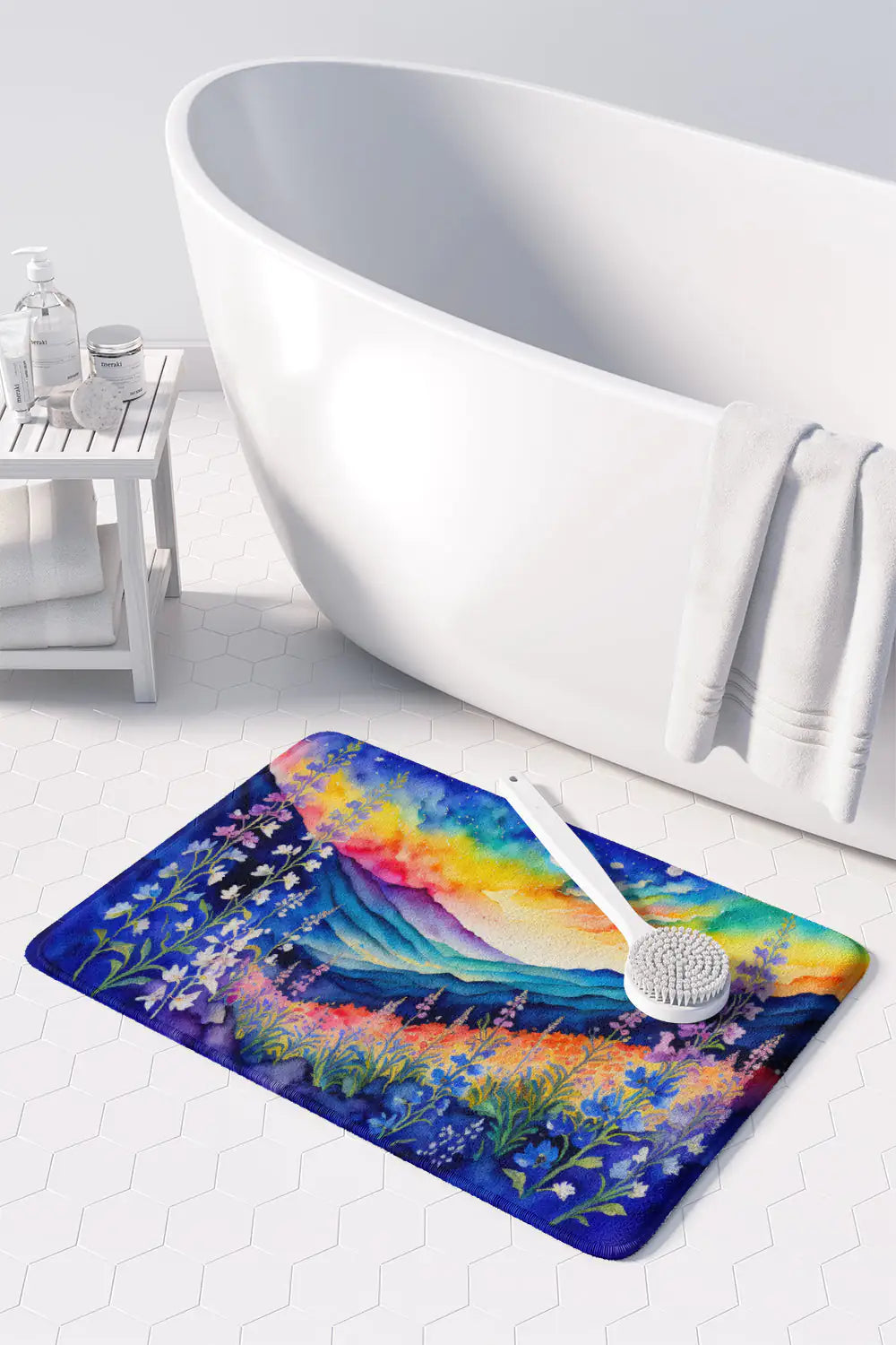 Delphinium in Color Memory Foam Kitchen Mat WEM Support (www.WEM.support)