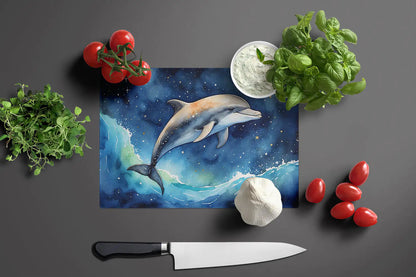 Dolphin in a Starry Sea Glass Cutting Board WEM Support (www.WEM.support)