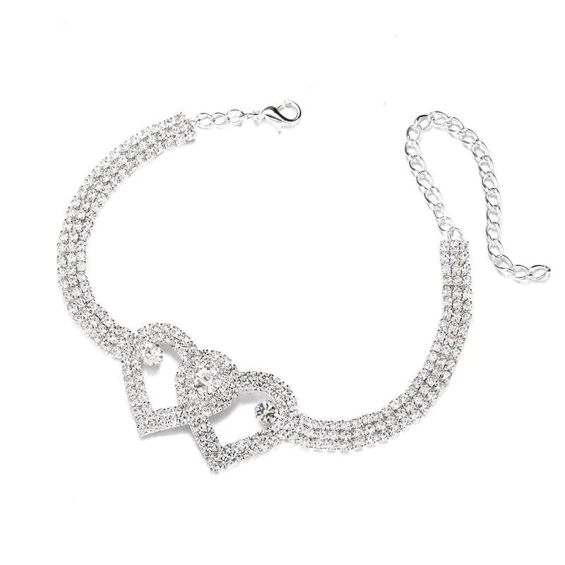 Double Heart Anklet Bracelet Love Barefoot Chain Bling Crystal Ankle Bracelet US WEM Support (www.WEM.support)
