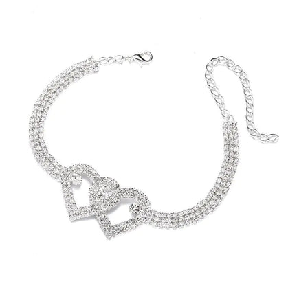 Double Heart Anklet Bracelet Love Barefoot Chain Bling Crystal Ankle Bracelet US WEM Support (www.WEM.support)