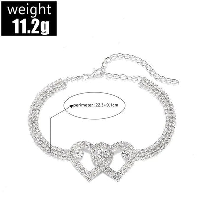 Double Heart Anklet Bracelet Love Barefoot Chain Bling Crystal Ankle Bracelet US WEM Support (www.WEM.support)