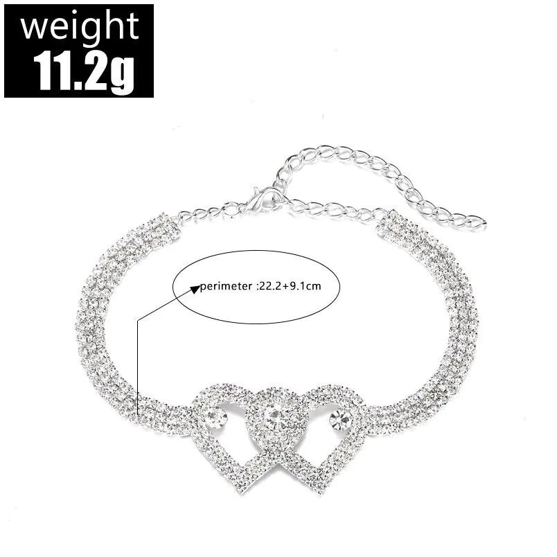 Double Heart Anklet Bracelet Love Barefoot Chain Bling Crystal Ankle Bracelet US WEM Support (www.WEM.support)