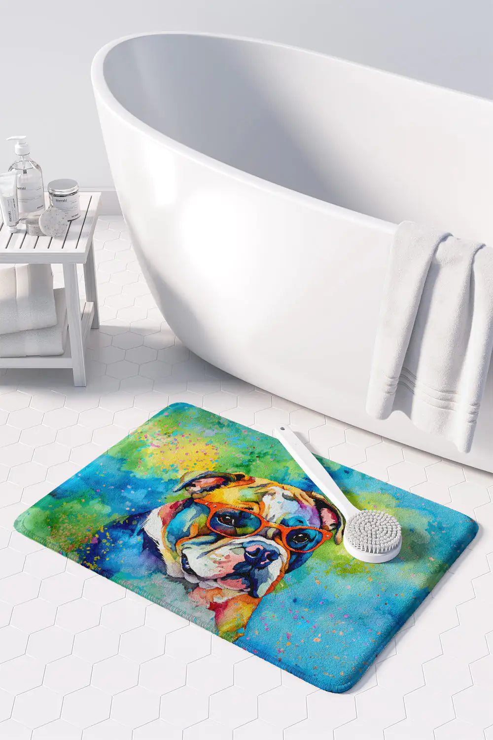 English Bulldog Hippie Dawg Memory Foam Kitchen Mat WEM Support (www.WEM.support)