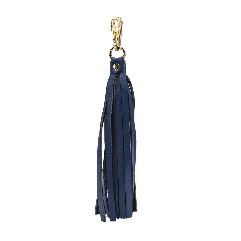 Fringe Power Leather Bag Charm-Sapphire/Gold WEM Support (www.WEM.support)