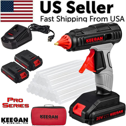 Full Size Cordless Professional 20V Hot Melt Glue Gun Kit Rechargeable 2 Battery WEM Support (www.WEM.support)