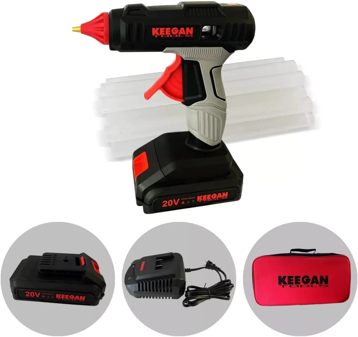 Full Size Cordless Professional 20V Hot Melt Glue Gun Kit Rechargeable 2 Battery WEM Support (www.WEM.support)