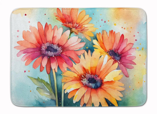 Gerbera Daisies in Watercolor Memory Foam Kitchen Mat WEM Support (www.WEM.support)