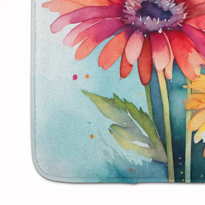 Gerbera Daisies in Watercolor Memory Foam Kitchen Mat WEM Support (www.WEM.support)