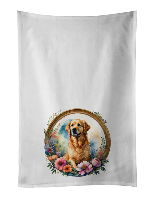 Golden Retriever and Flowers Kitchen Towel Set of 2 WEM Support (www.WEM.support)