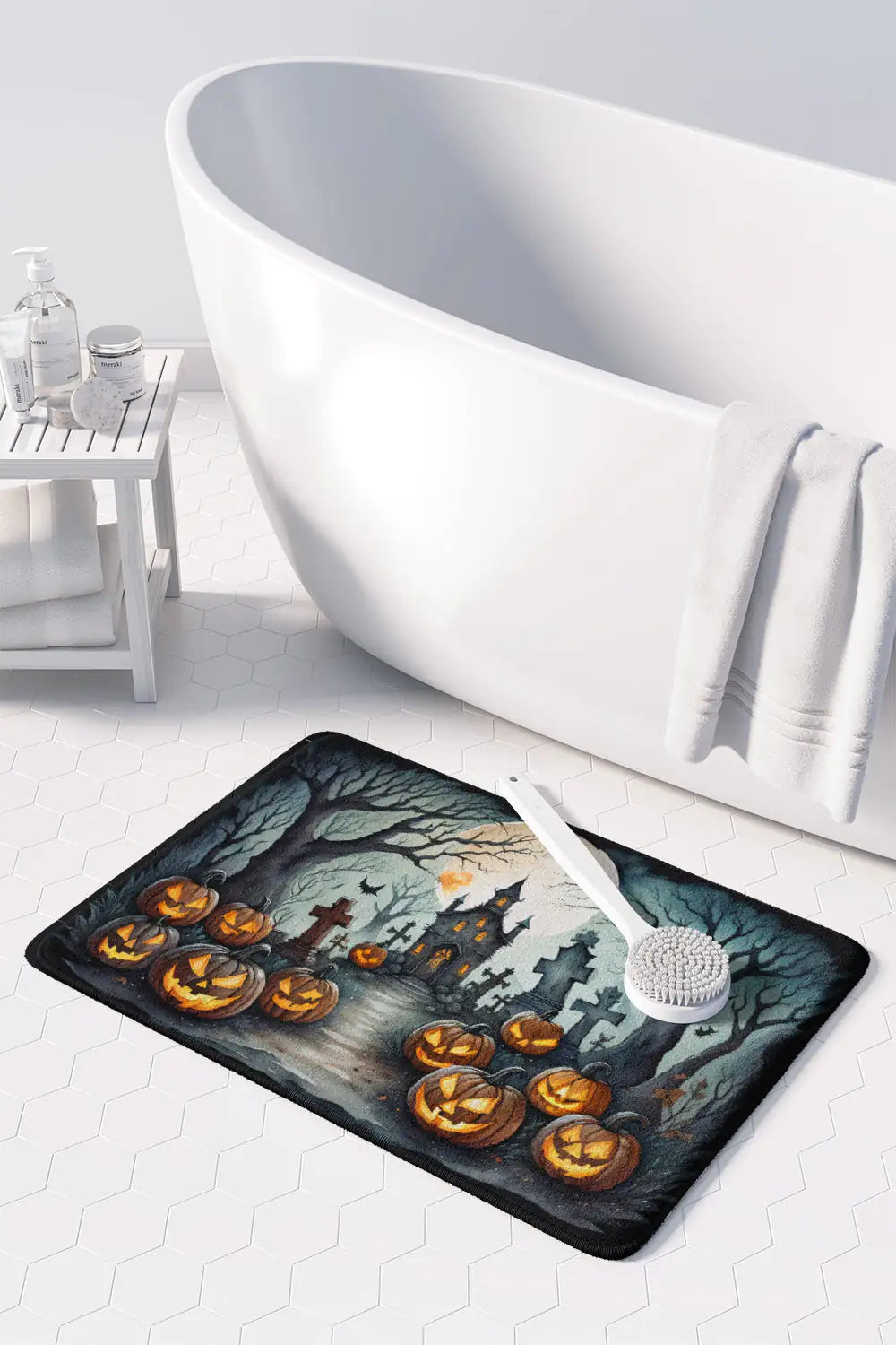 Graveyard Spooky Halloween Memory Foam Kitchen Mat WEM Support (www.WEM.support)