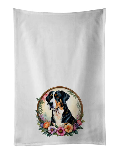 Greater Swiss Mountain Dog and Flowers Kitchen Towel Set of 2 WEM Support (www.WEM.support)