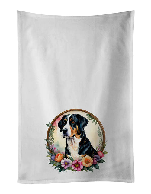 Greater Swiss Mountain Dog and Flowers Kitchen Towel Set of 2 WEM Support (www.WEM.support)