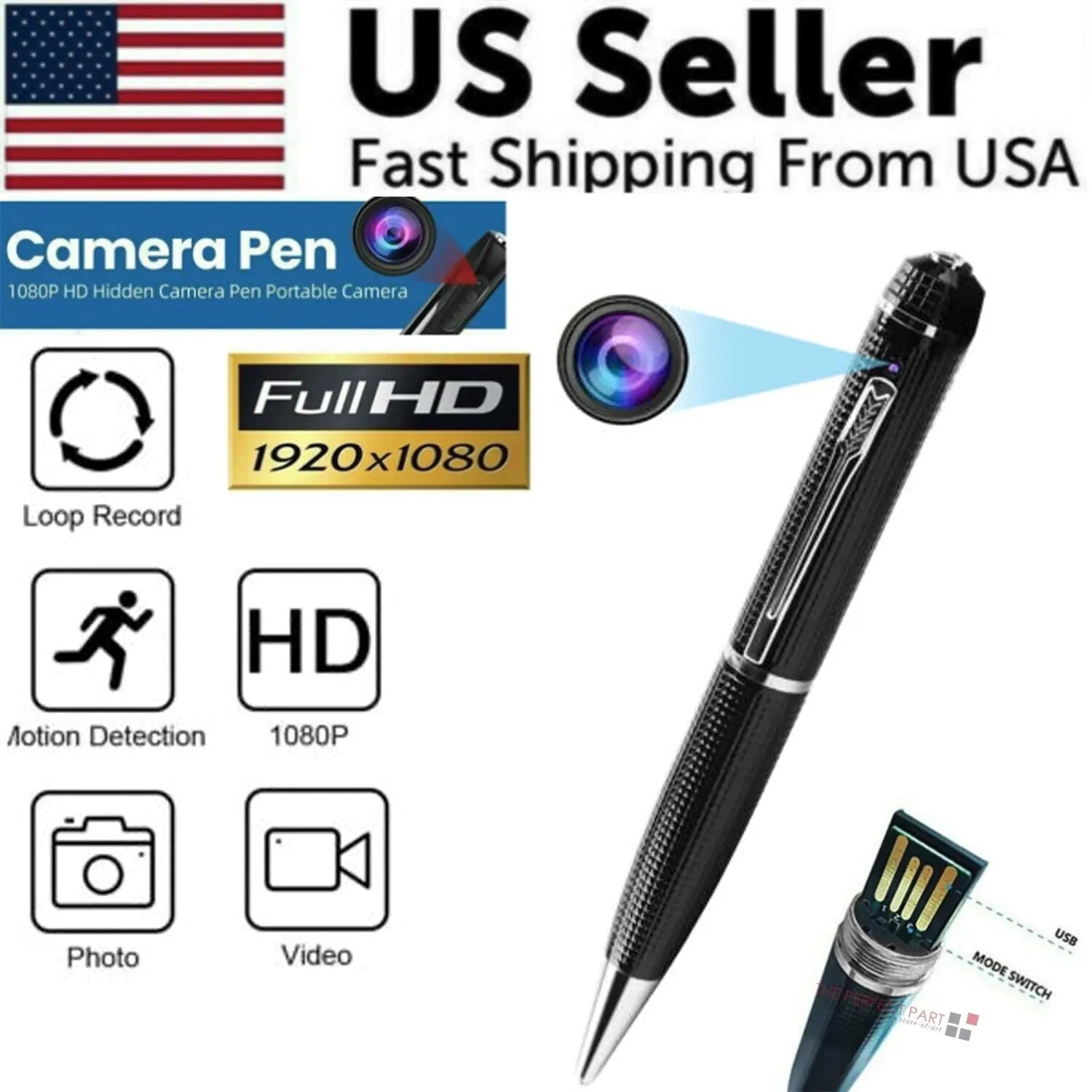 Hidden Cam Pocket Pen Camera 1080P HD Mini Body Video Recorder DVR Security USB WEM Support (www.WEM.support)