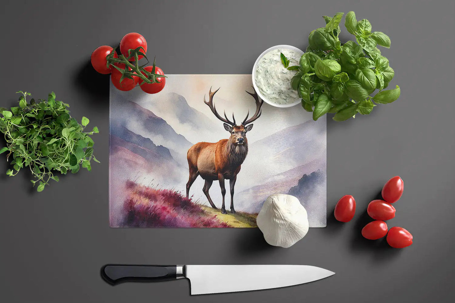 Highland Red Deer Glass Cutting Board WEM Support (www.WEM.support)