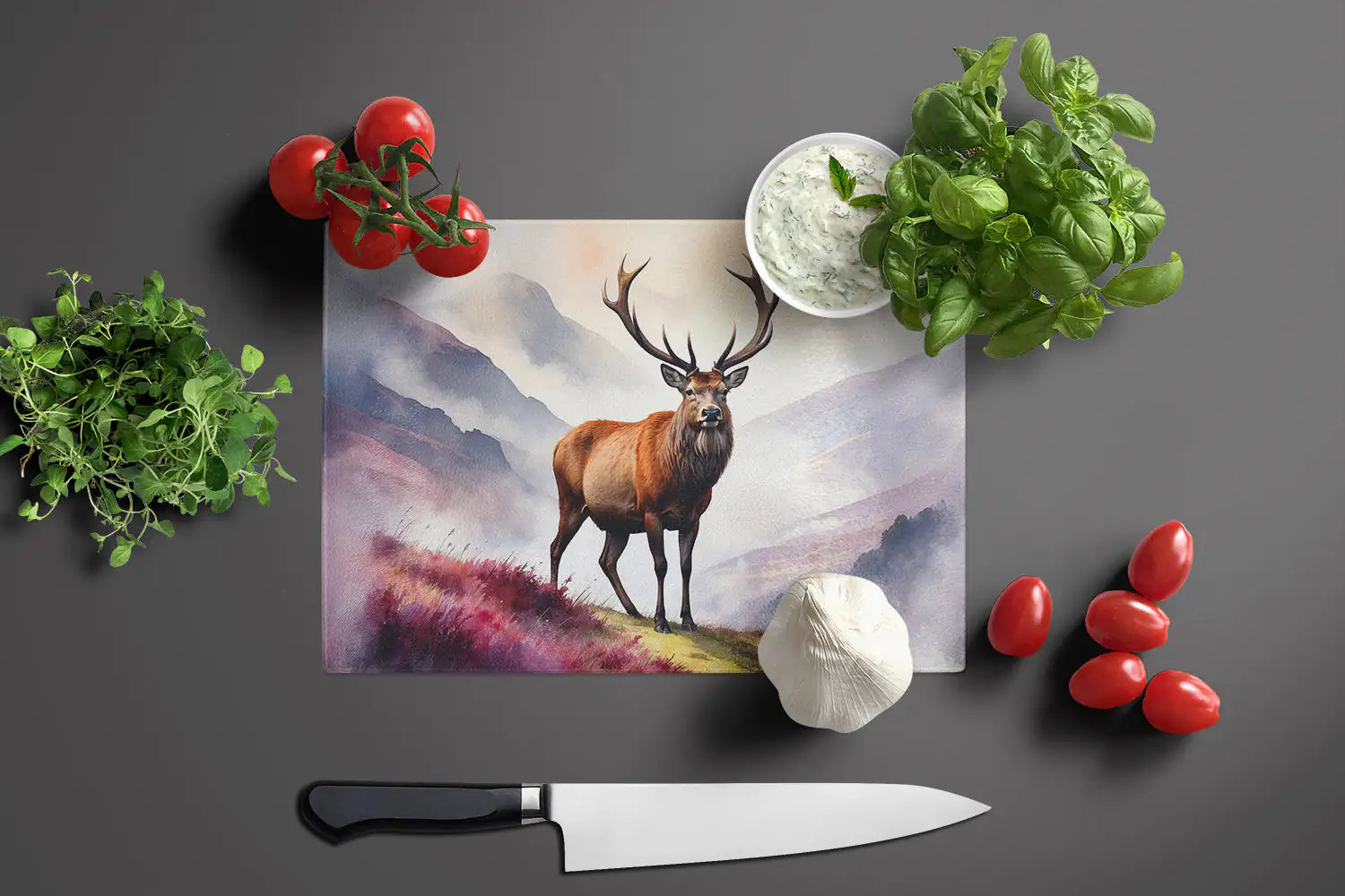 Highland Red Deer Glass Cutting Board WEM Support (www.WEM.support)