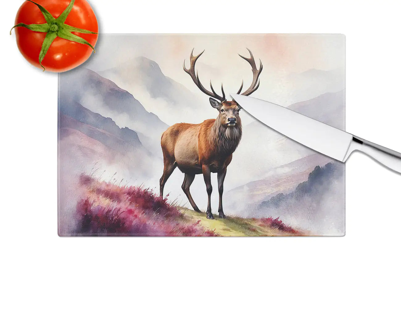 Highland Red Deer Glass Cutting Board WEM Support (www.WEM.support)