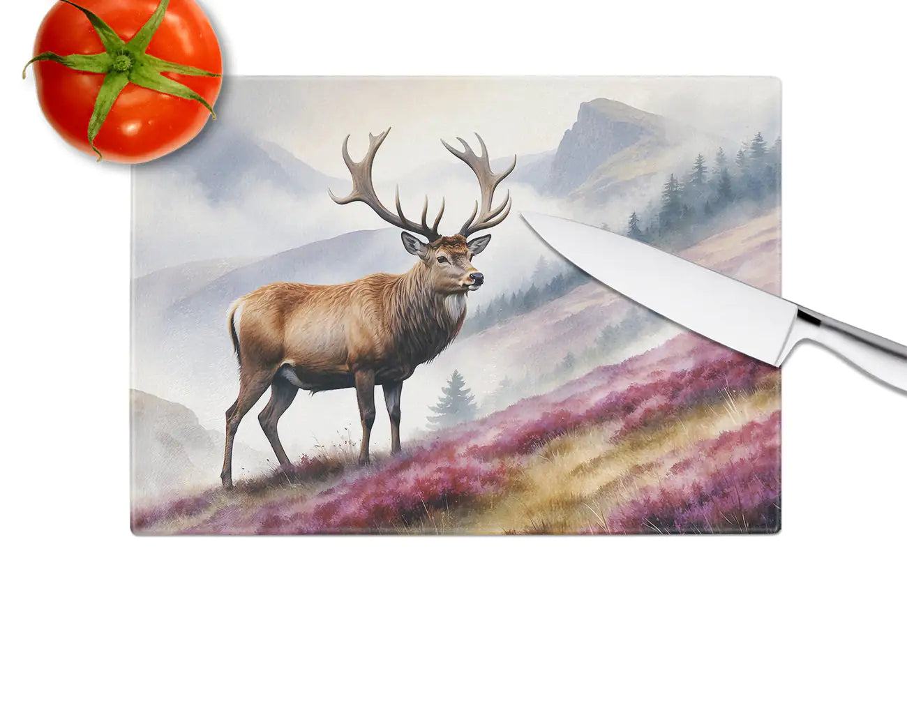 Highland Red Deer Glass Cutting Board WEM Support (www.WEM.support)