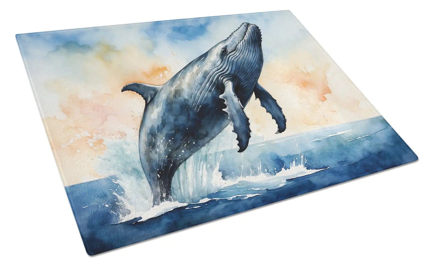 Humpback Whale Breaching Glass Cutting Board WEM Support (www.WEM.support)