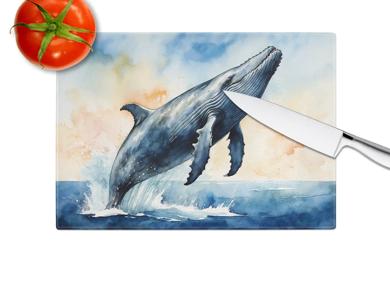 Humpback Whale Breaching Glass Cutting Board WEM Support (www.WEM.support)