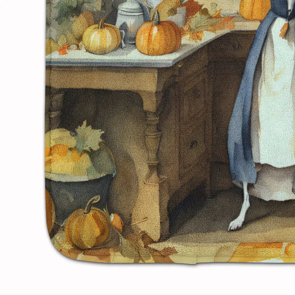 Italian Greyhound Fall Kitchen Pumpkins Memory Foam Kitchen Mat WEM Support (www.WEM.support)