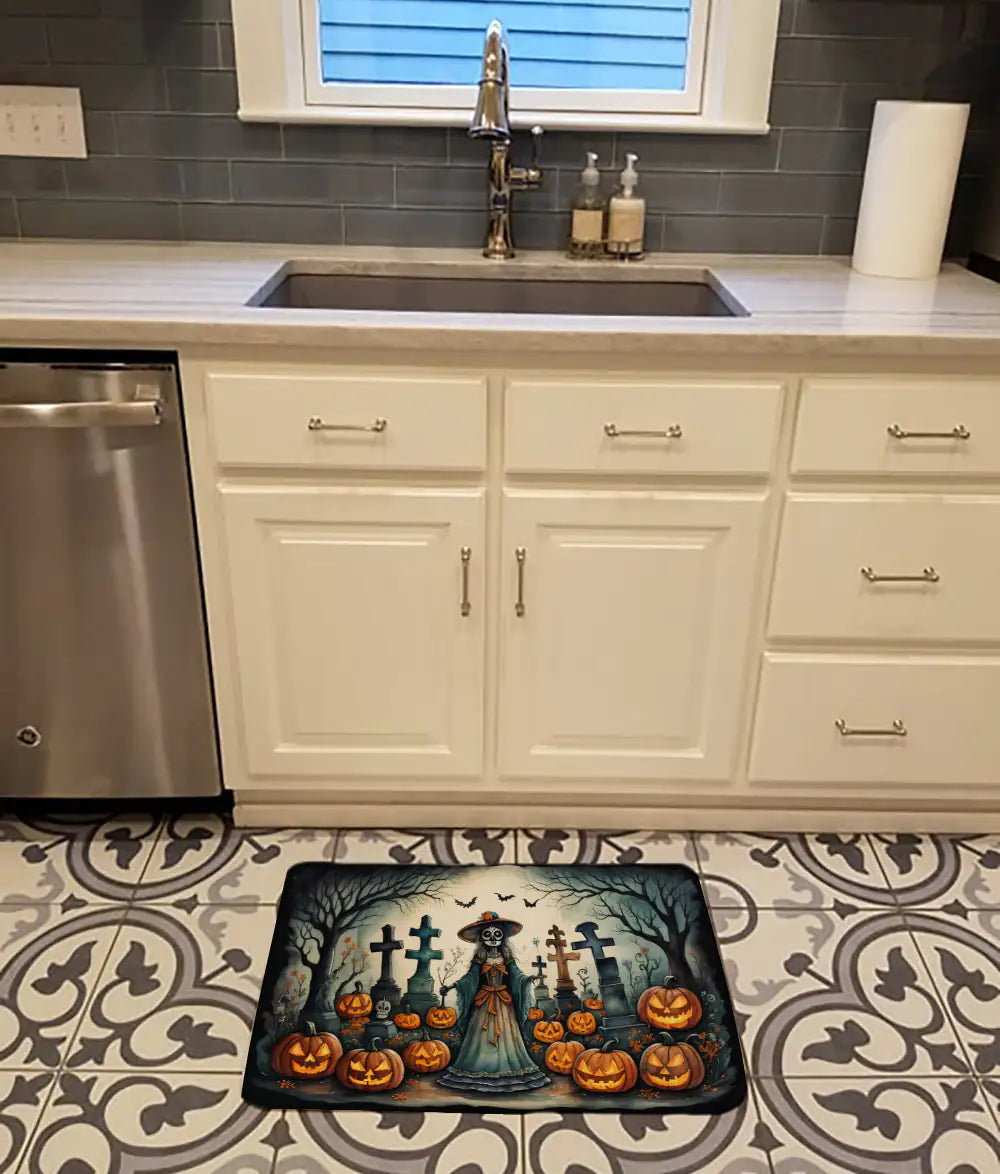 La Catrina Skeleton Spooky Halloween Memory Foam Kitchen Mat WEM Support (www.WEM.support)