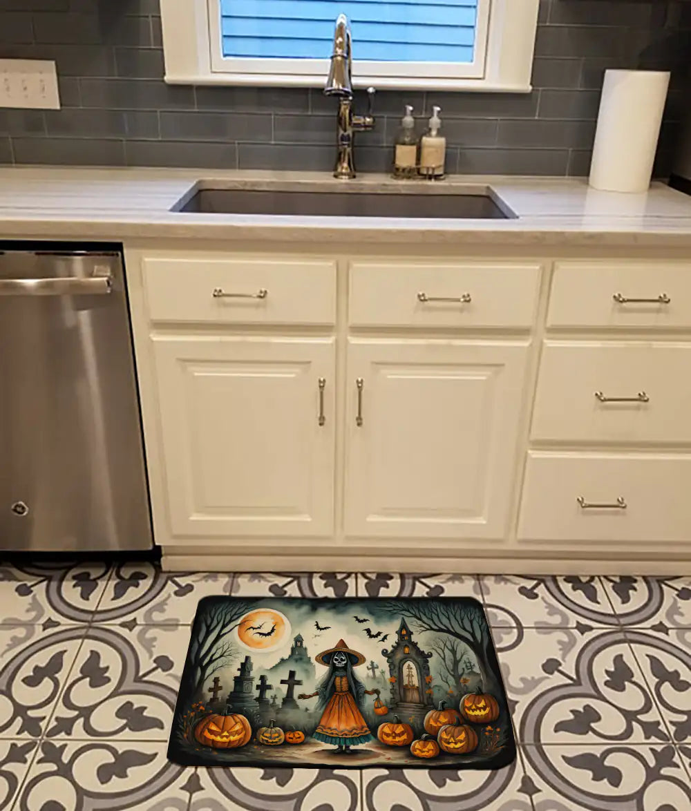 La Llorona Skeleton Spooky Halloween Memory Foam Kitchen Mat WEM Support (www.WEM.support)