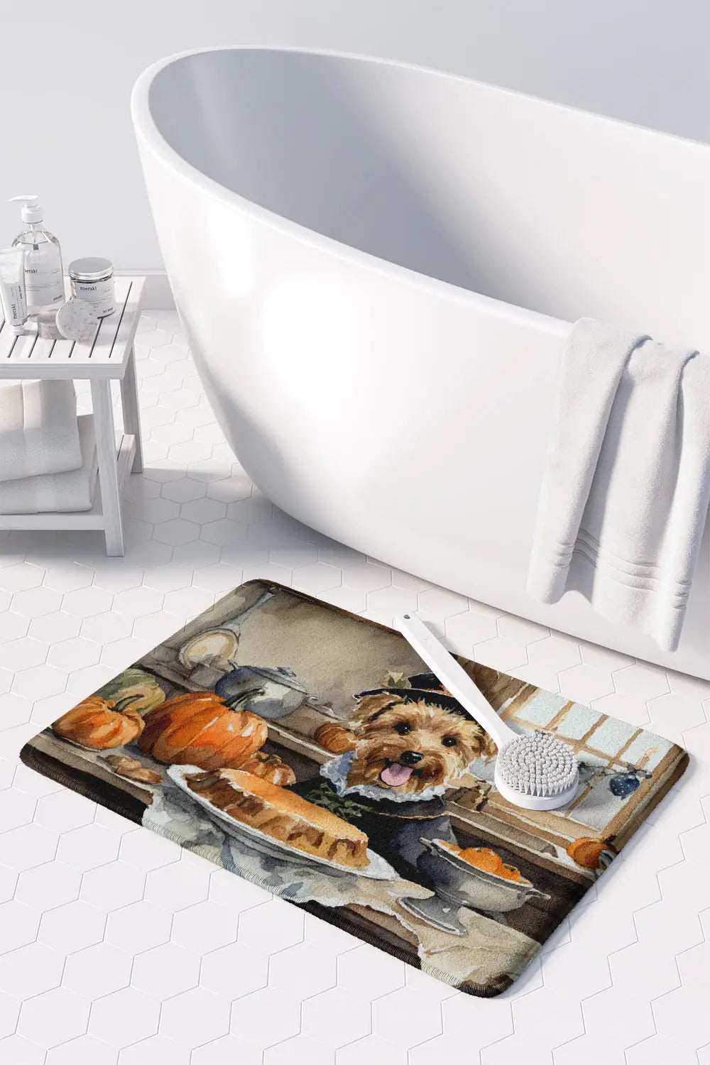 Lakeland Terrier Fall Kitchen Pumpkins Memory Foam Kitchen Mat WEM Support (www.WEM.support)