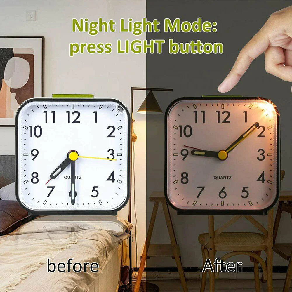 LED Desk Alarm Clock Nightlight Snooze Quiet Non Ticking Battery Powered Bedroom WEM Support (www.WEM.support)
