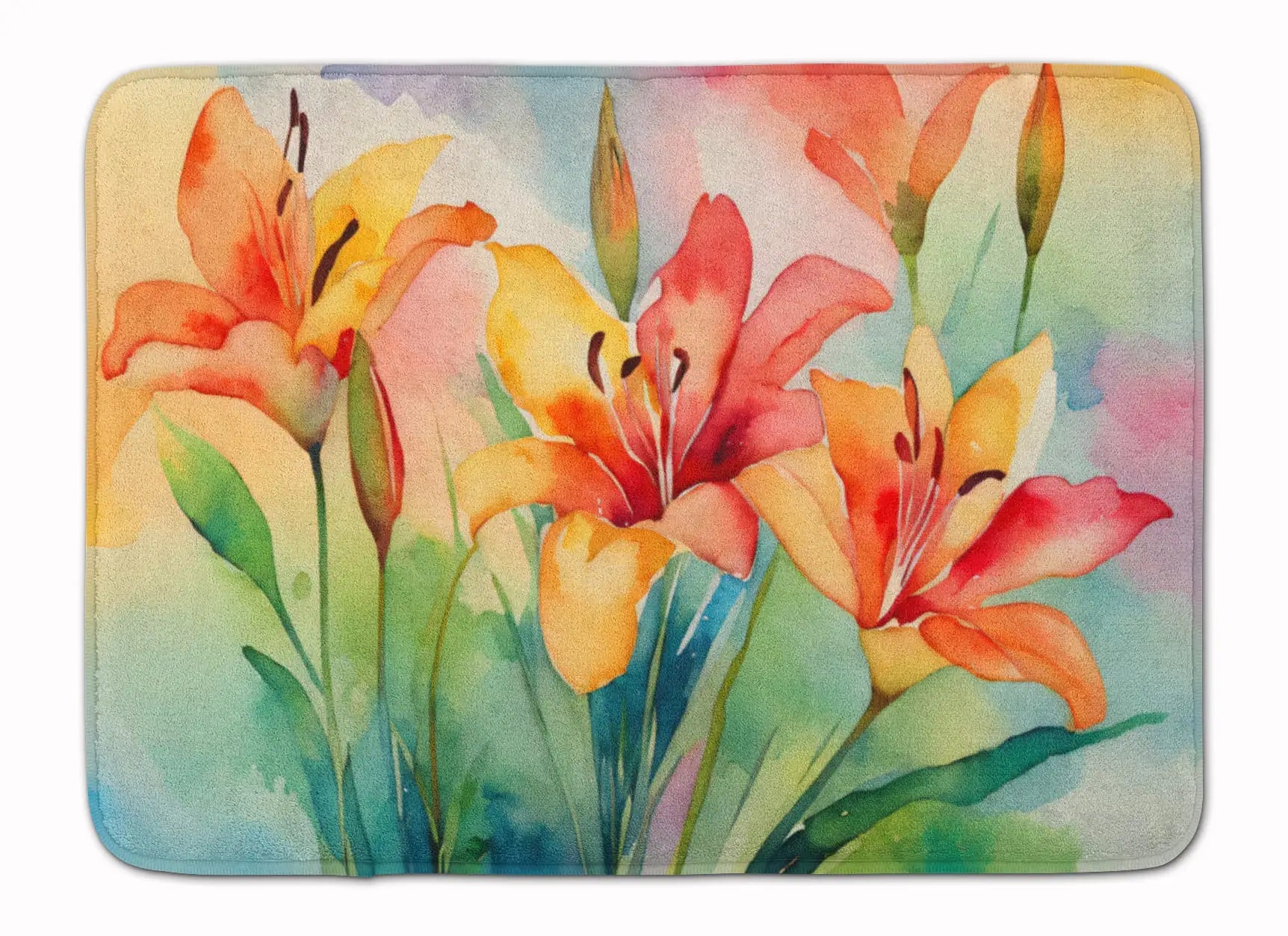 Lilies in Watercolor Memory Foam Kitchen Mat WEM Support (www.WEM.support)