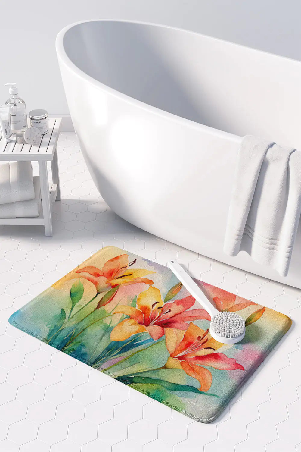 Lilies in Watercolor Memory Foam Kitchen Mat WEM Support (www.WEM.support)