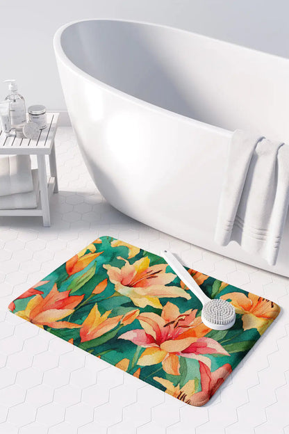 Lilies in Watercolor Memory Foam Kitchen Mat WEM Support (www.WEM.support)