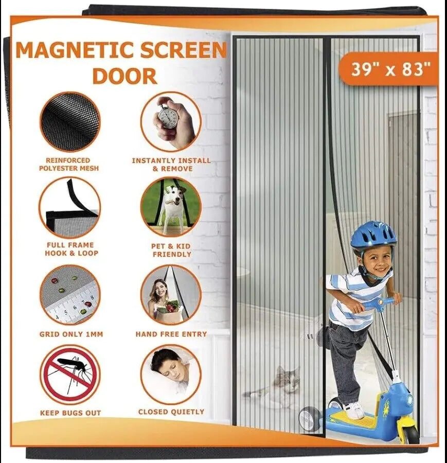 Magnetic Screen Door Mesh Curtain Durable Heavy Duty Mosquito Net Bug Hands Free WEM Support (www.WEM.support)