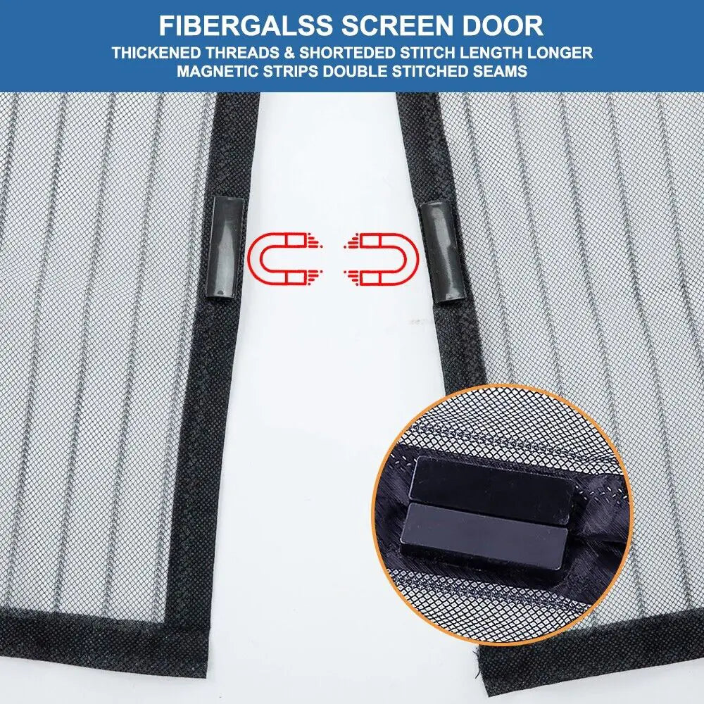 Magnetic Screen Door Mesh Curtain Durable Heavy Duty Mosquito Net Bug Hands Free WEM Support (www.WEM.support)
