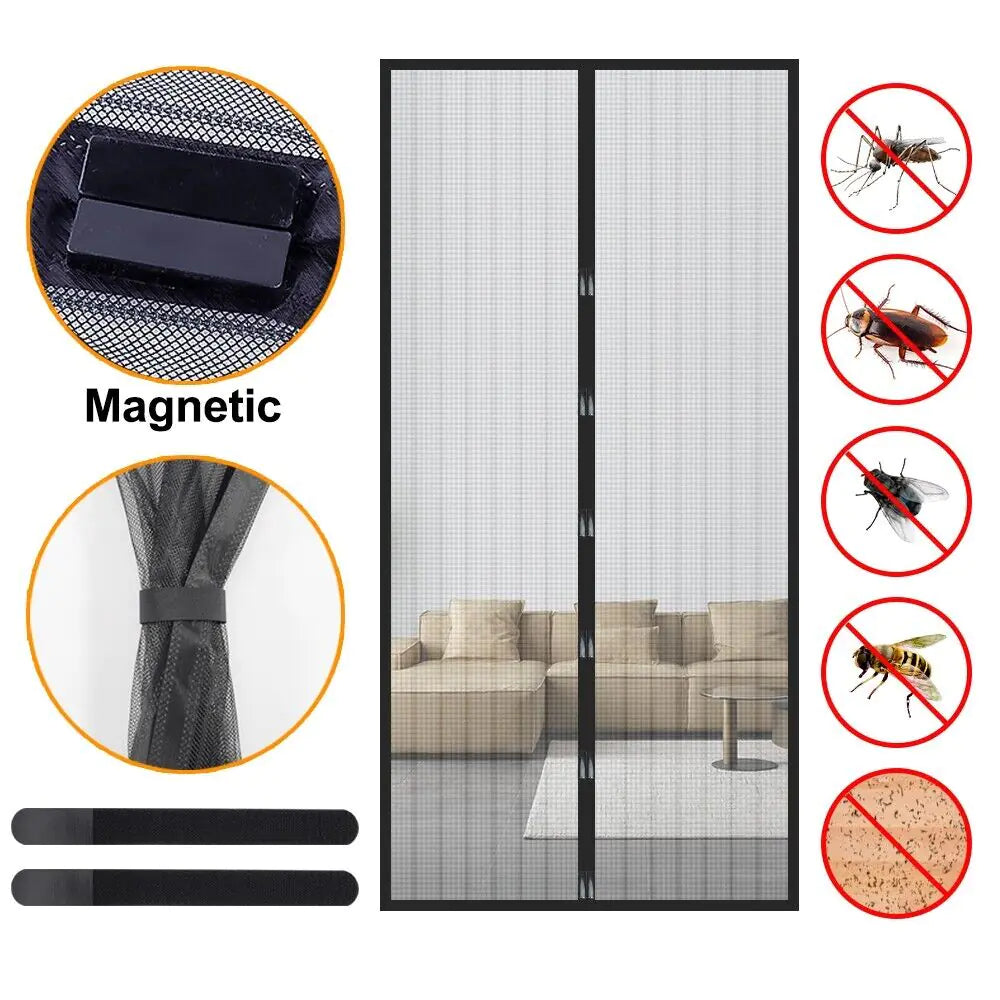 Magnetic Screen Door Mesh Curtain Durable Heavy Duty Mosquito Net Bug Hands Free WEM Support (www.WEM.support)