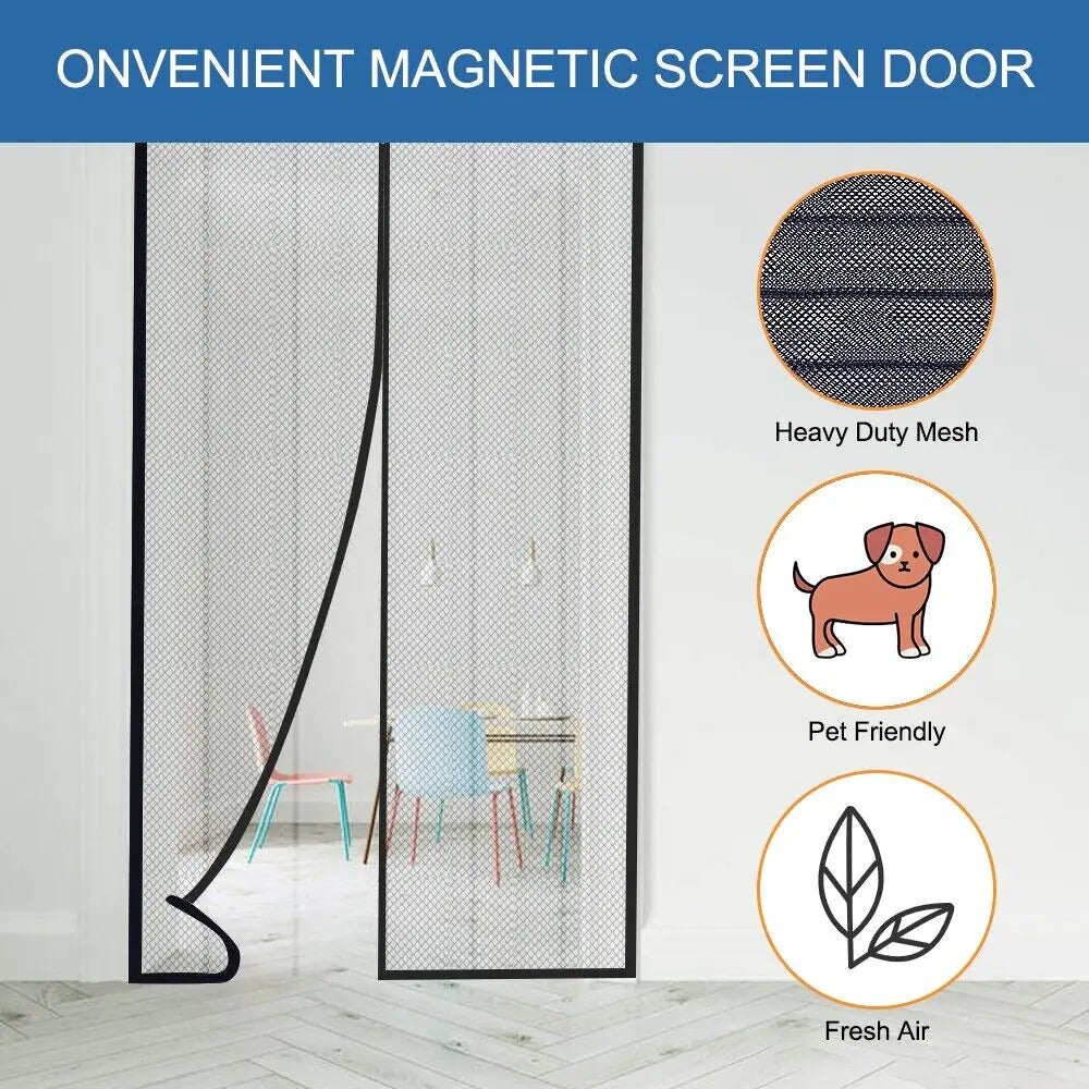 Magnetic Screen Door Mesh Curtain Durable Heavy Duty Mosquito Net Bug Hands Free WEM Support (www.WEM.support)